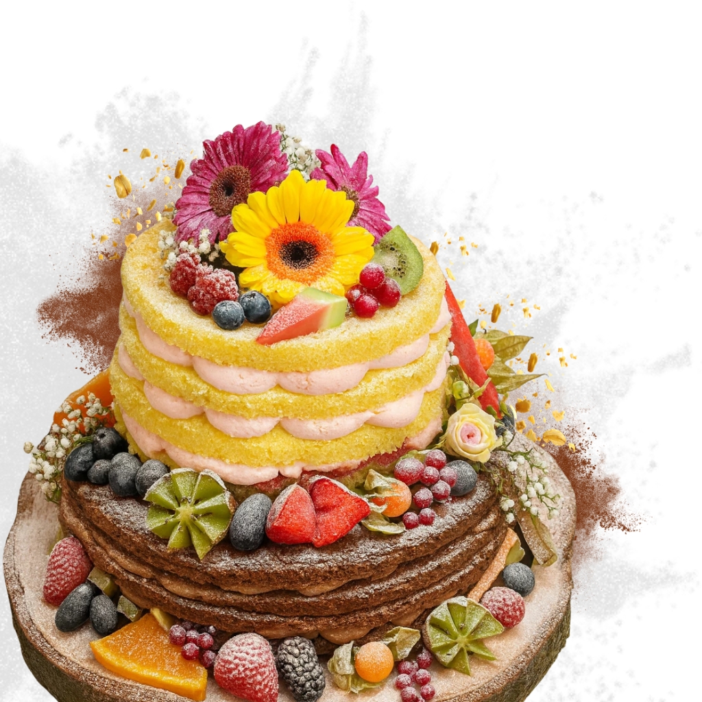 Individuelle Torte der Konditorei Prenninger mit Früchten & Blumen dekoriert